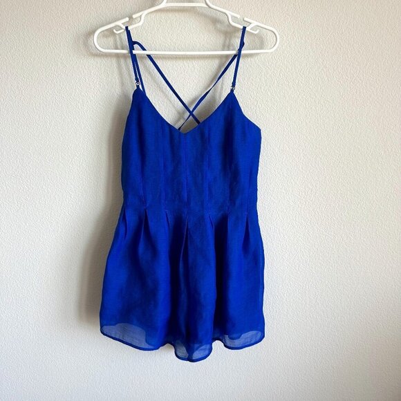 J.O.A. Royal Blue Summer Romper V-Neck Spaghetti Strap - Picture 2 of 6